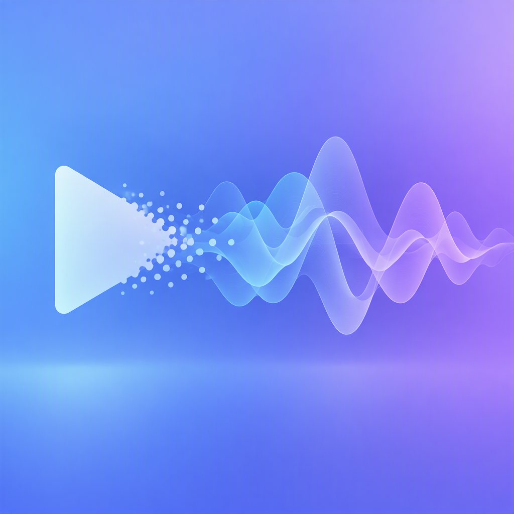 A play triangle dissolving into layered sound waveforms