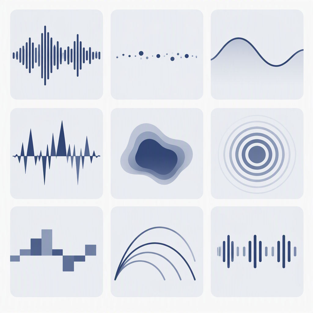 A grid of nine abstract sound tiles representing different genre and mood directions
