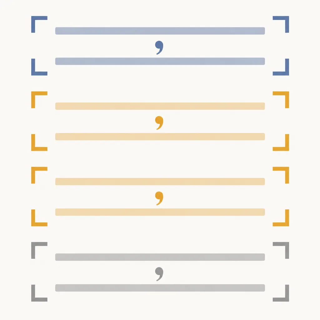 Blocks of lyric lines grouped by colored corner brackets with breath marks between short lines