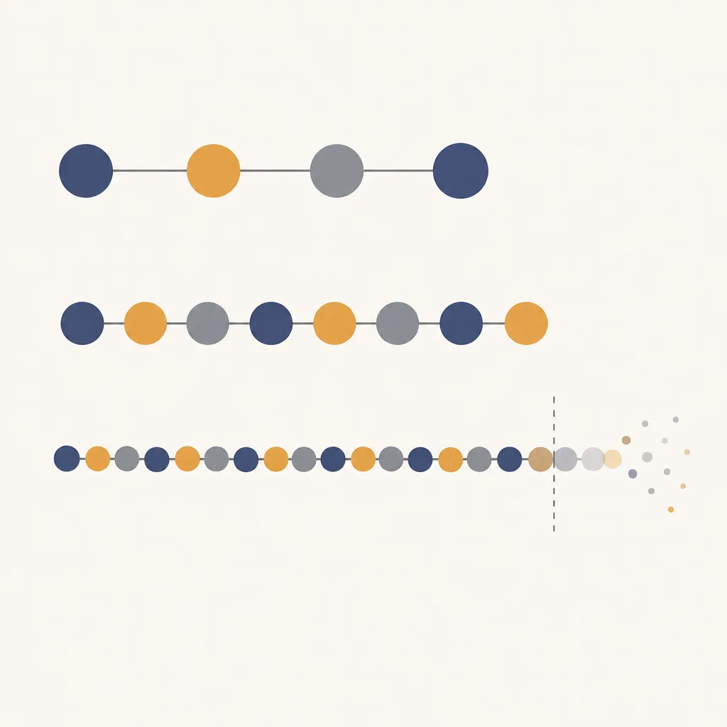 Three rows of beads showing four, eight, and eighteen syllables, the last overflowing past a boundary