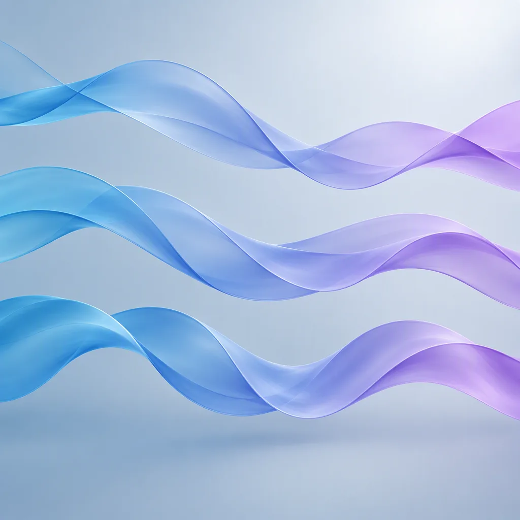 Three translucent ribbons reshaping into new forms, abstract, no text