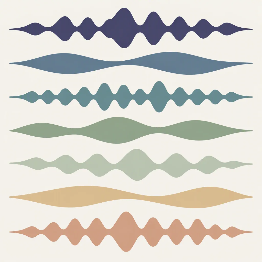 Seven abstract sound bands arranged as a scoring grid, no text